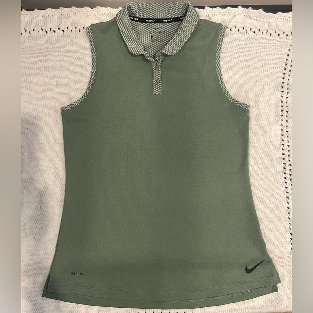 Nike Women's Sleeveless Dri-FIT Polo Tank Top - Olive Green medium
